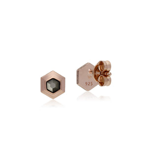 Rose Gold Plated Hexagon Marcasite Stud Earrings in 925 Sterling Silver