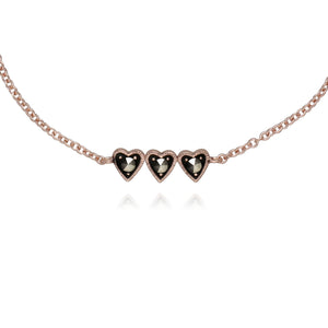 Rose Gold Plated Round Marcasite Three Heart Bracelet in 925 Sterling Silver