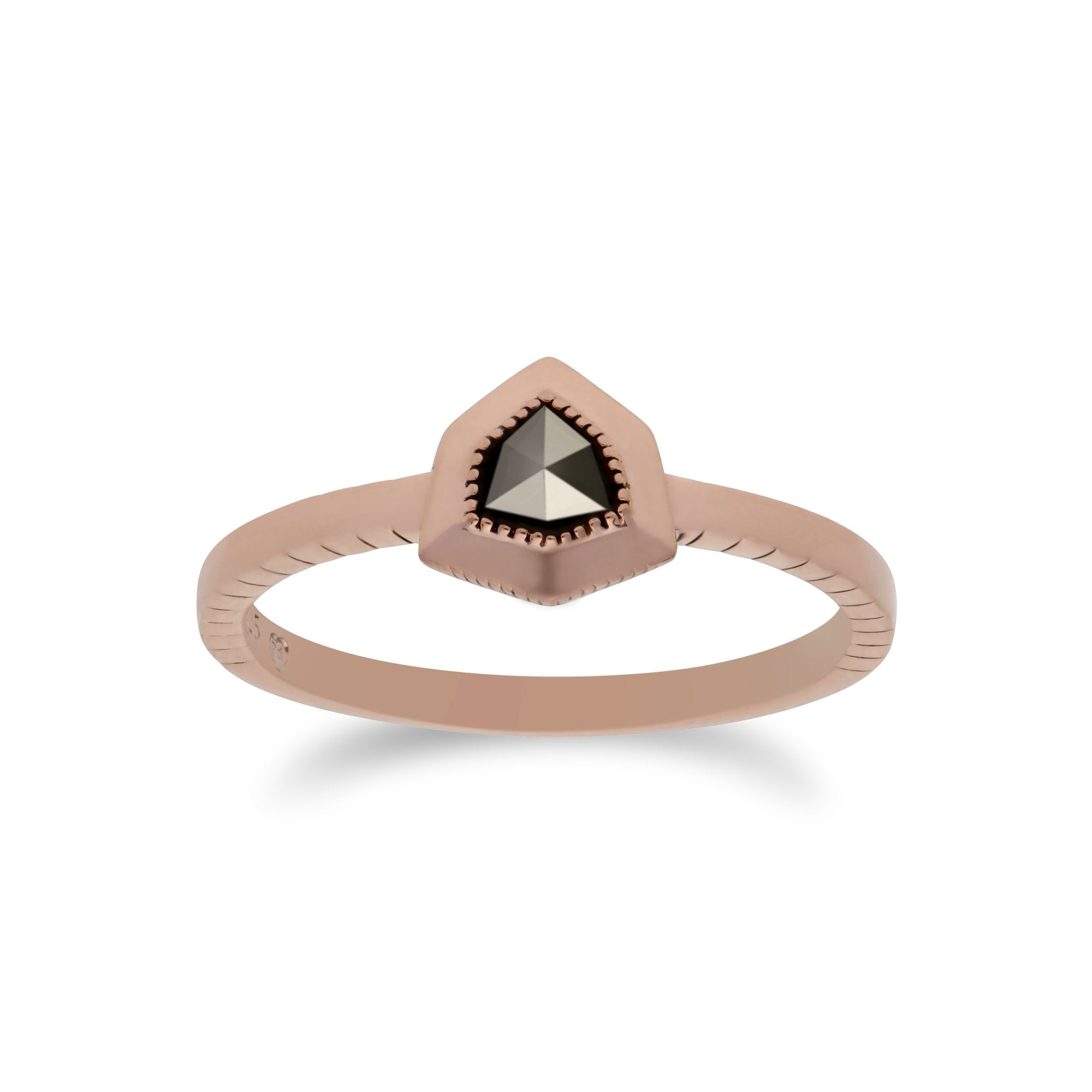 Rose Gold Plated Silver  Marcasite Shield Design Ring