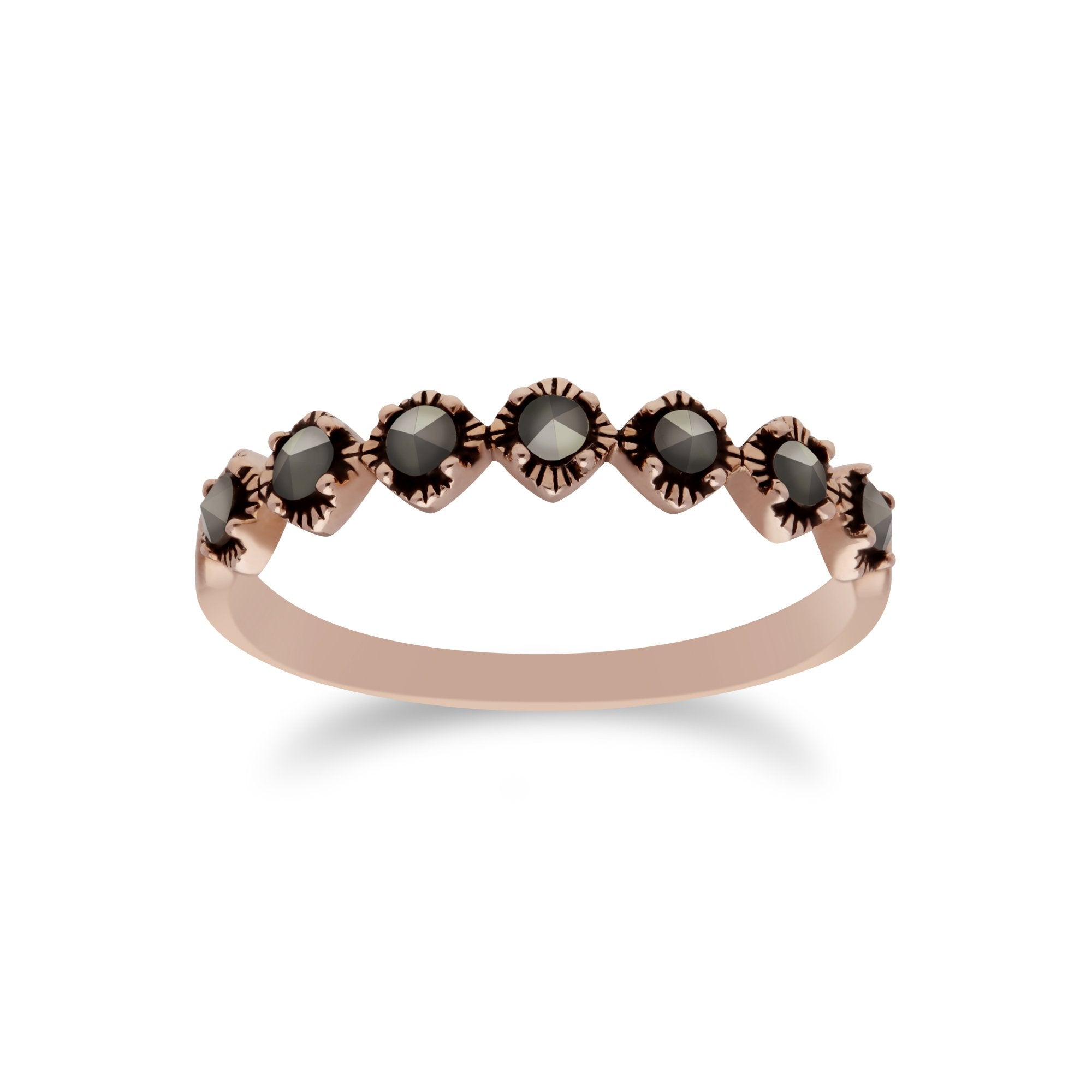 Rose Gold Plated Silver Marcasite Round Half Eternity  Ring