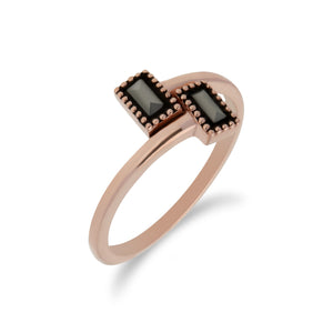 Rose Gold Plated Silver Rectangle Marcasite Wrap Ring