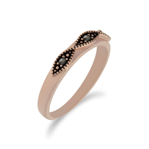 Rose Gold Plated Silver  Marcasite Twist Design Ring