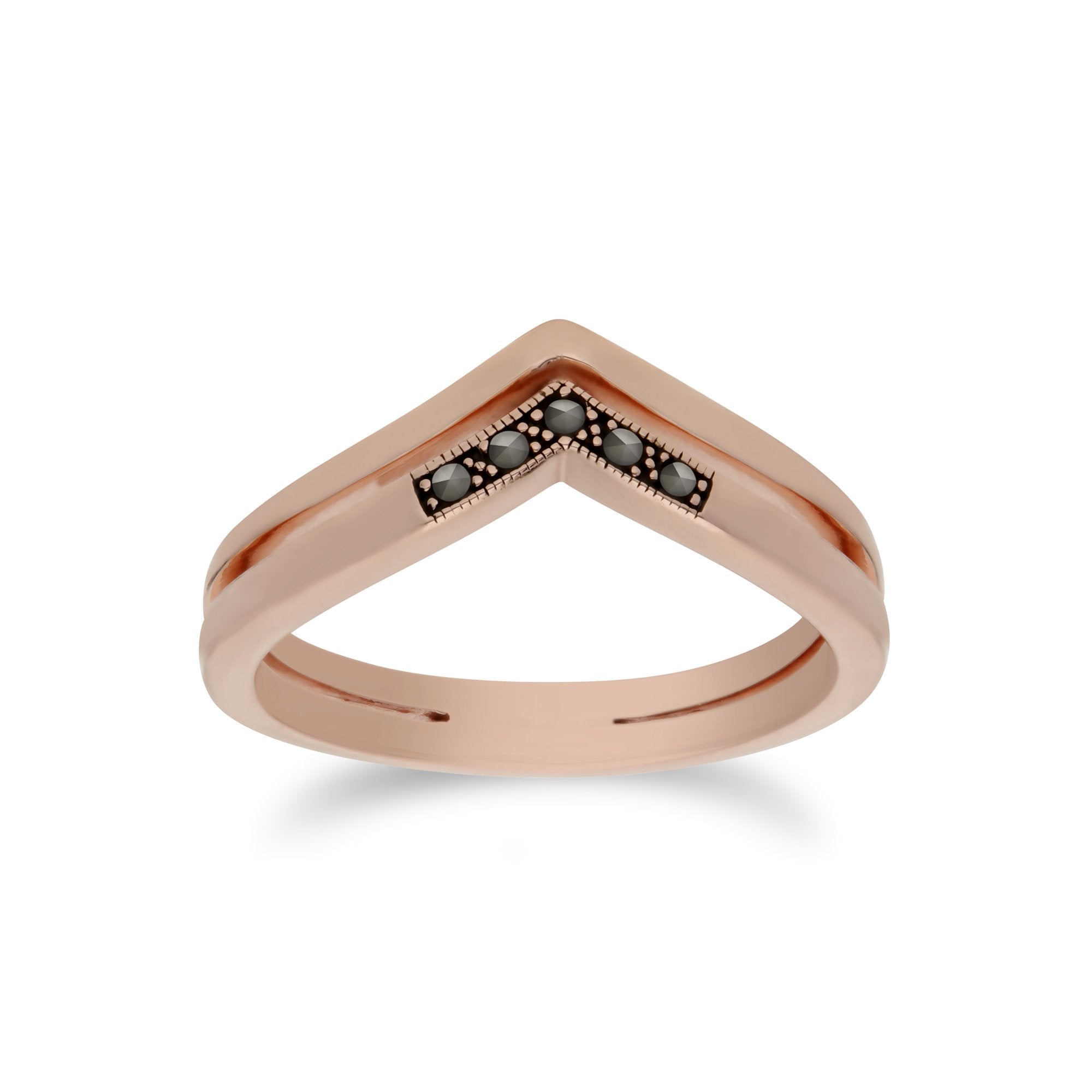 Rose Gold Plated Silver Marcasite Triangle Point Double Design Ring
