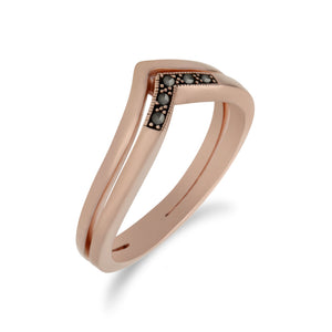 Rose Gold Plated Silver Marcasite Triangle Point Double Design Ring