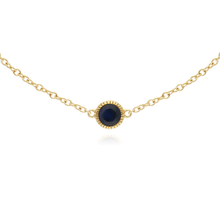 Bracciale con zaffiro, bracciale in oro giallo da 9 ct con pietra singola rotonda Milgrain con zaffiro da 19 cm