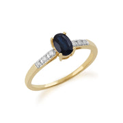Anello Gemondo con zaffiro, anello solitario ovale con zaffiro e diamanti in oro giallo da 9 ct - Zaffiro