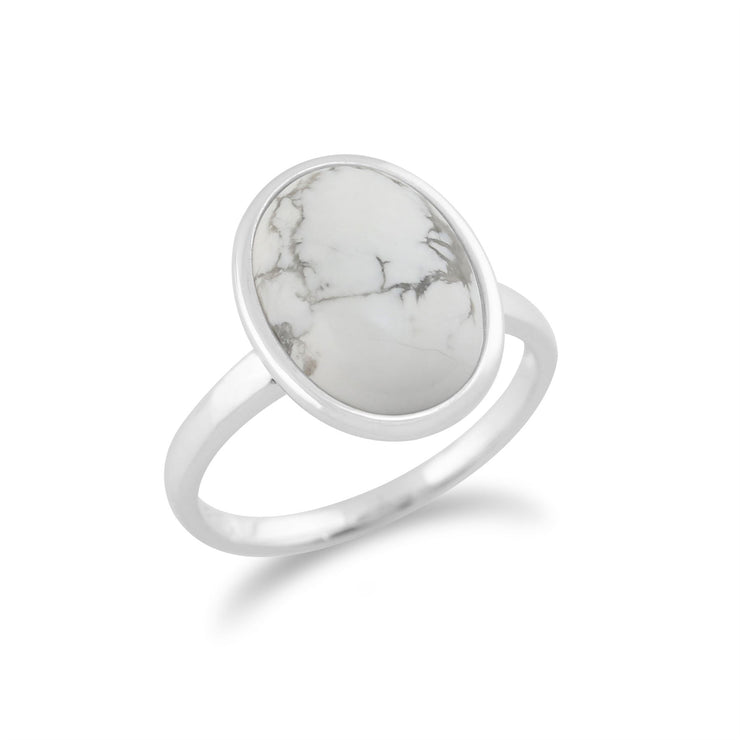 Anello Gemondo Magnesite, Anello ovale in magnesite in argento sterling 925 - Magnesite