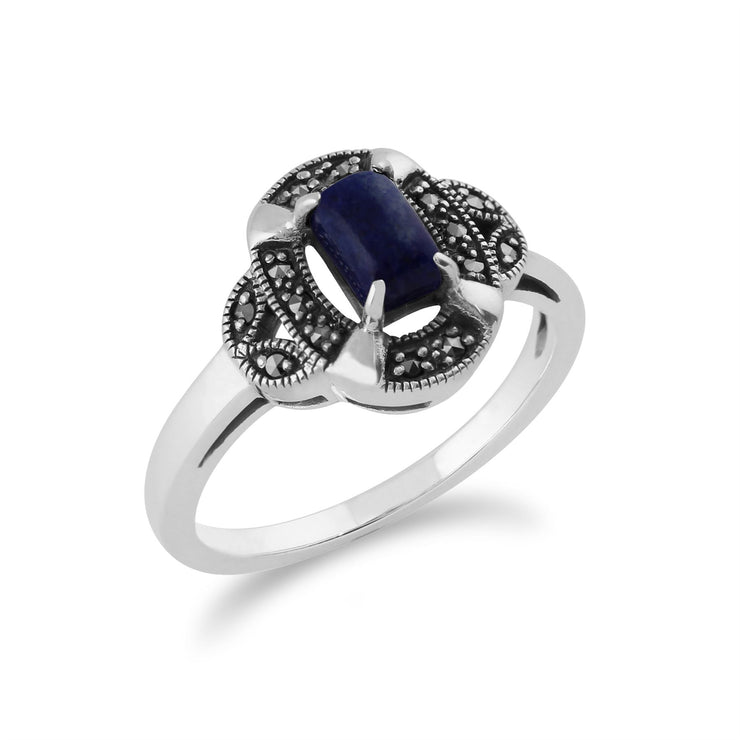 Anello Art Déco Gemondo, argento sterling 925 da 0,50 ct con lapislazzuli e marcasite Anello Art Déco
