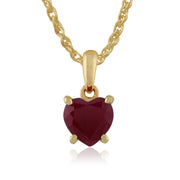 Ciondolo e orecchini classici a forma di cuore in oro giallo rubino 375