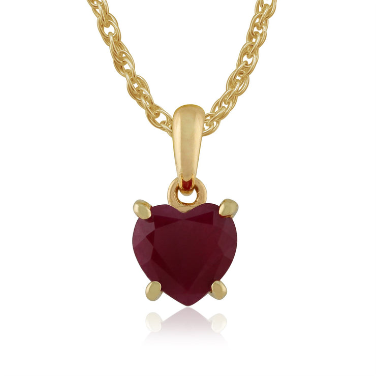 Ciondolo e orecchini classici a forma di cuore in oro giallo rubino 375