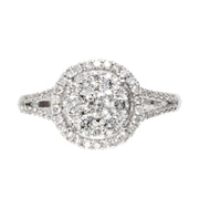 Gemondo Anello a grappolo Halo con diamanti a gambo diviso in oro bianco da 18 ct da 0,75 ct
