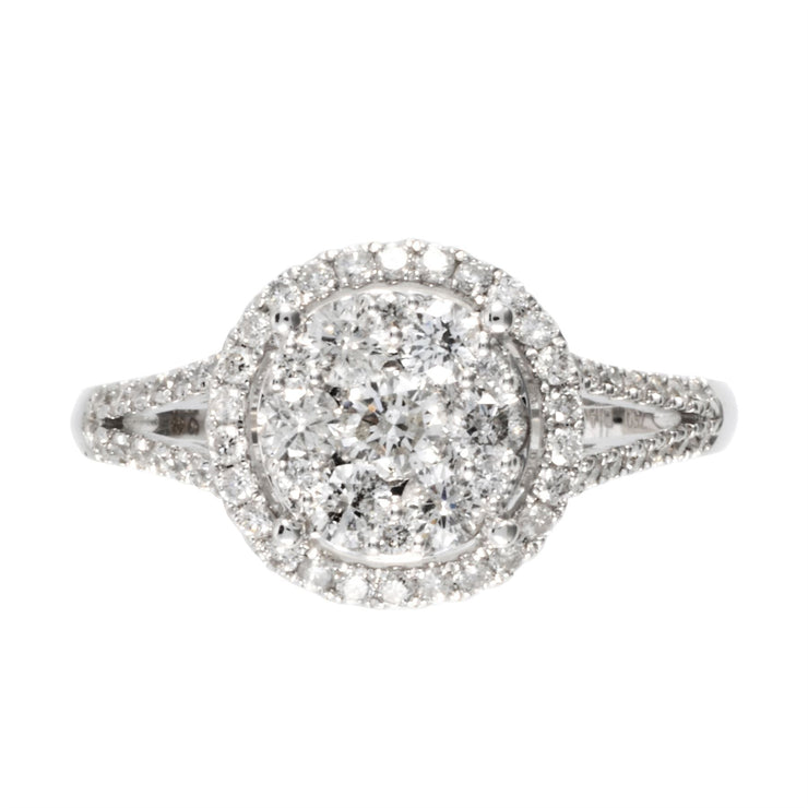 Gemondo Anello a grappolo Halo con diamanti a gambo diviso in oro bianco da 18 ct da 0,75 ct