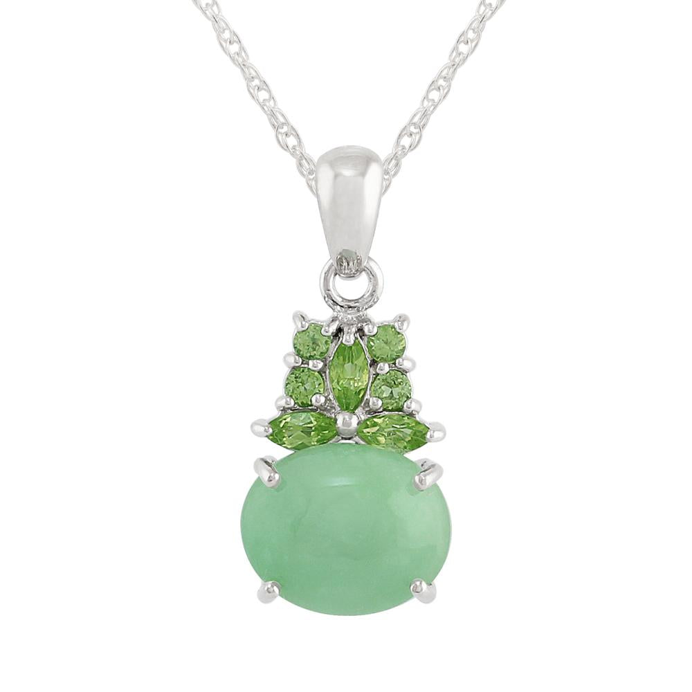 Classic Cabochon Green Jade & Peridot Cluster Pendant in 925 Sterling Silver