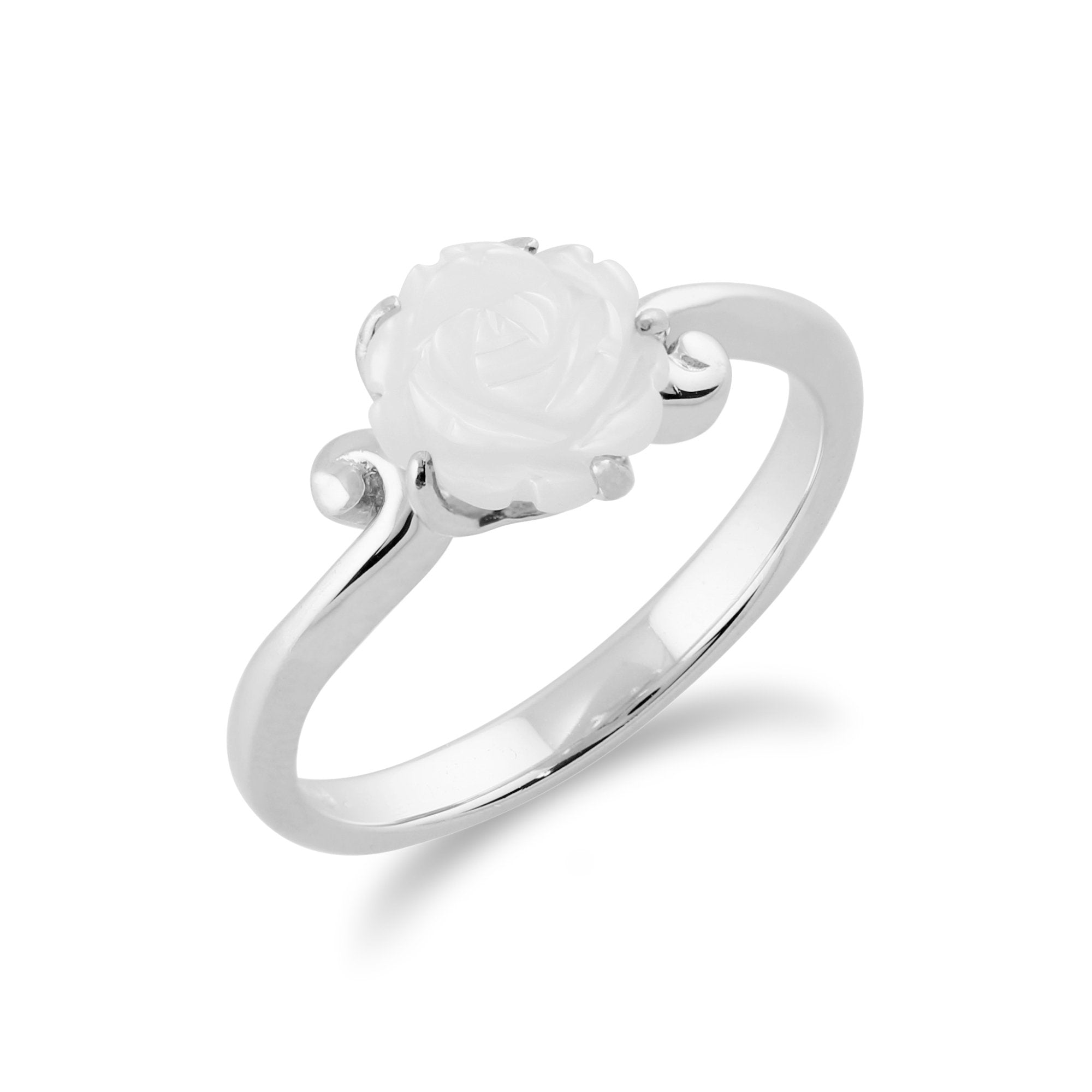 Floral Carved Mother of Pearl Rose Ring in 925 Sterling Silver