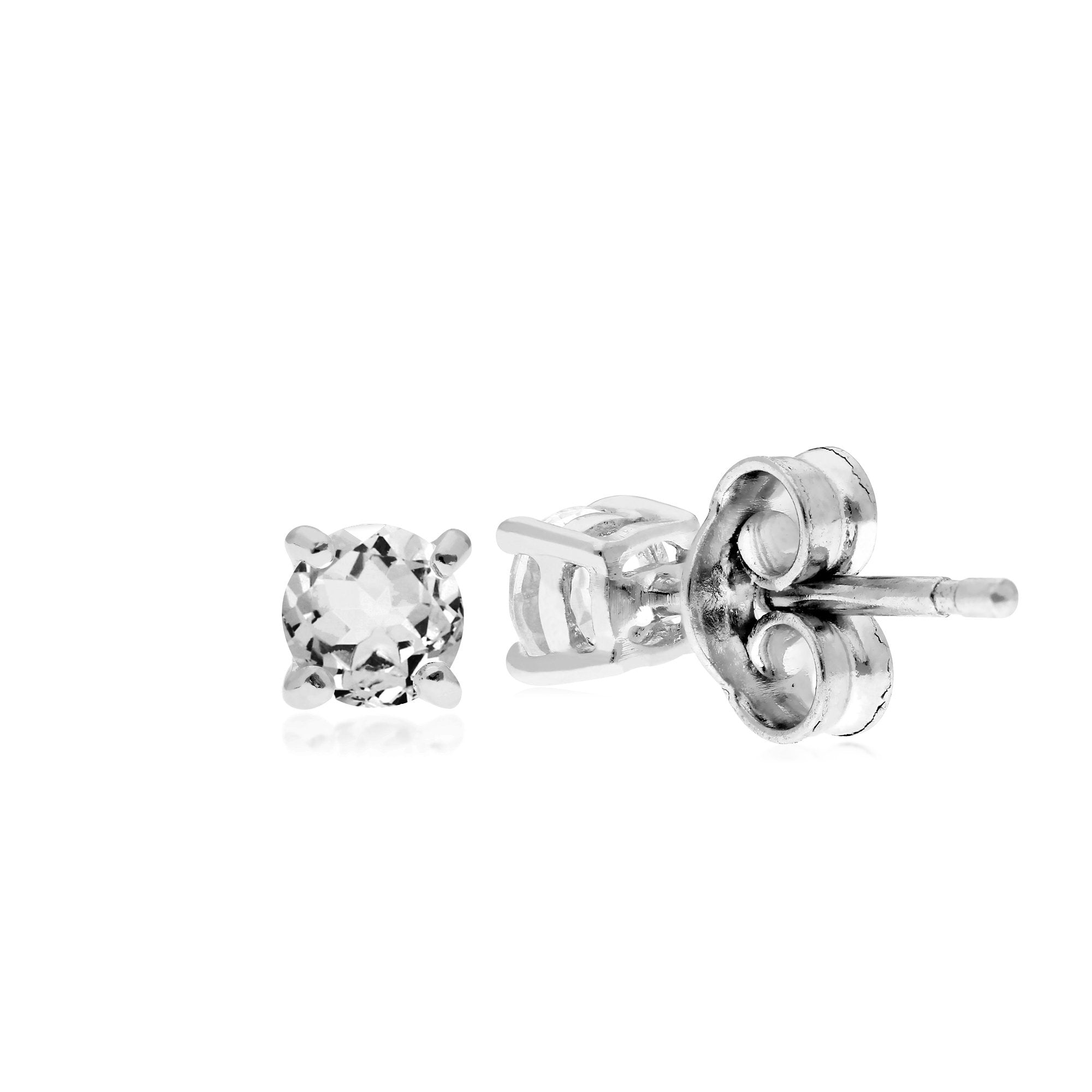 Essential Round White Topaz Claw Set Stud Earrings in 925 Sterling Silver