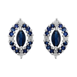 Classic Marquise Sapphire & Diamond Cluster Stud Earrings in 925 Sterling Silver