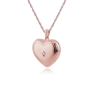 Classic Round Diamond Heart Shaped Locket in Rose Gold Plated Sterling Silver
