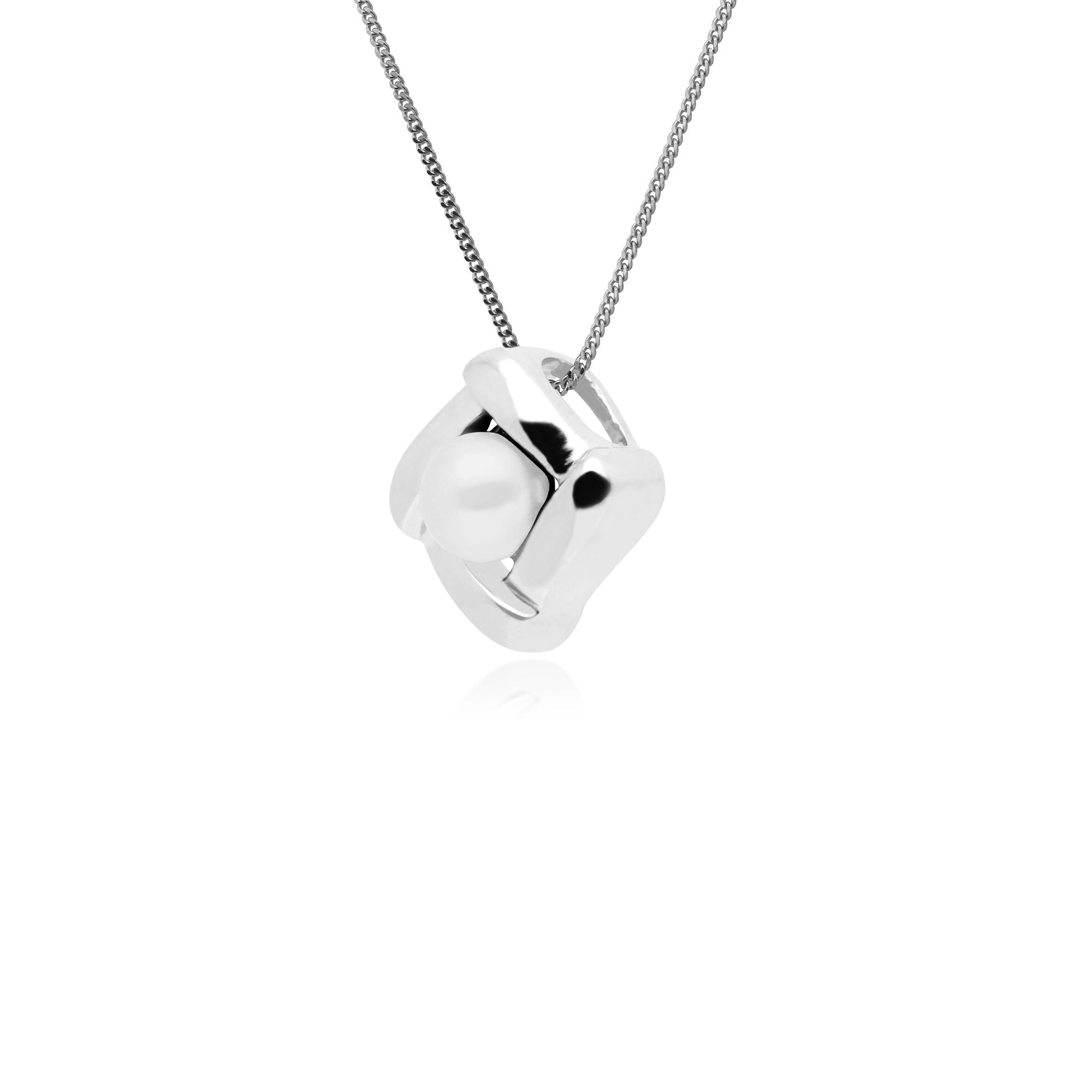 Classic Pearl Square Crossover Pendant in 925 Sterling Silver