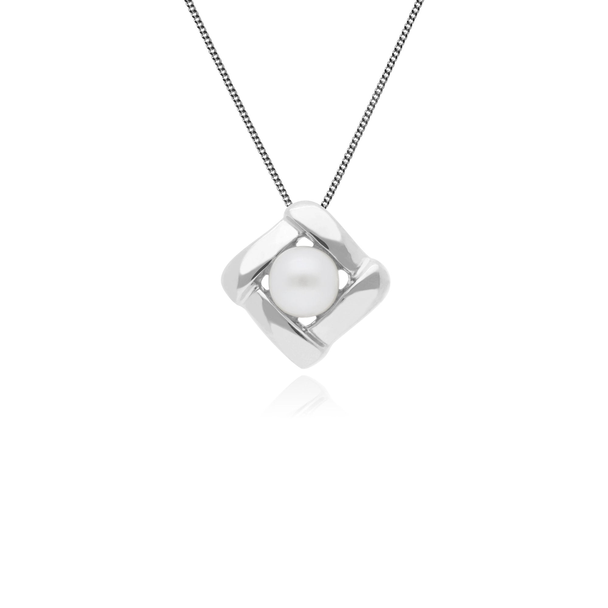 Classic Pearl Square Crossover Pendant in 925 Sterling Silver