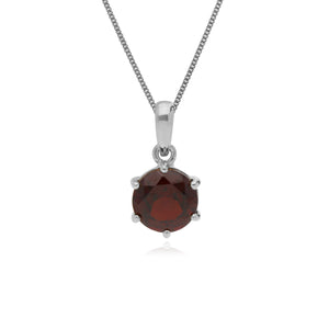 Classic Round Cut Garnet 6 Claw Pendant in 925 Sterling Silver