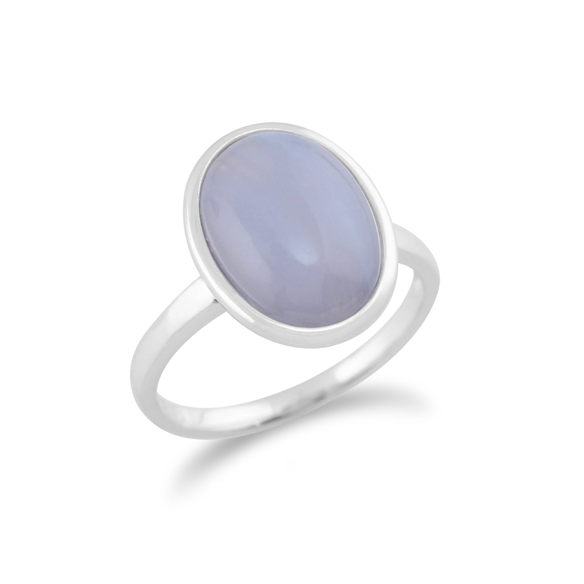 Classic Oval Blue Lace Agate Bezel Set Cocktail Ring in 925 Sterling Silver