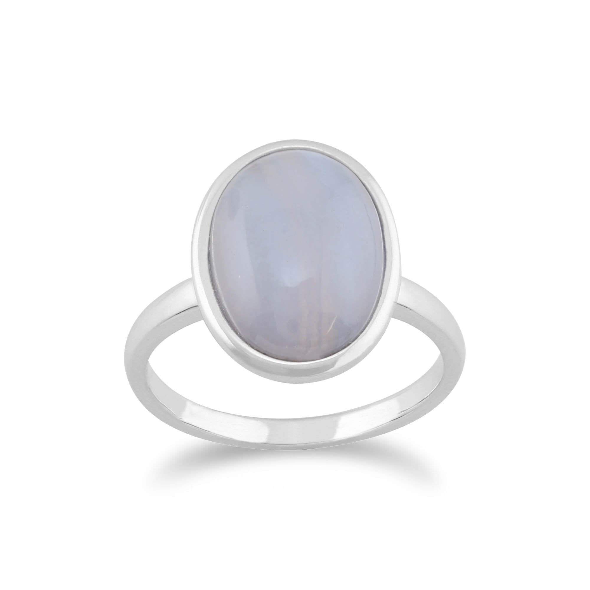 Classic Oval Blue Lace Agate Bezel Set Cocktail Ring in 925 Sterling Silver
