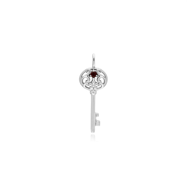 Ciondolo chiave grande classico in argento 925 con granato rotondo