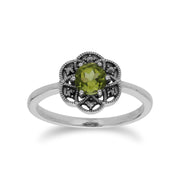Anello Gemondo con peridoto, anello con fiore in argento sterling con peridoto e marcasite - Peridoto