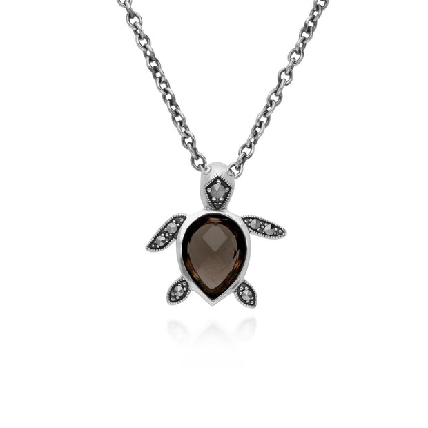 Collana con quarzo fumé, argento sterling con quarzo fumé da 0,75 CT e marcasite con guscio di tartaruga da 0,07 CT, collana da 45 cm