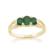 Anello Trilogy in oro giallo 375 con smeraldi e diamanti