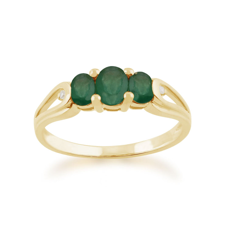 Anello Trilogy in oro giallo 375 con smeraldi e diamanti