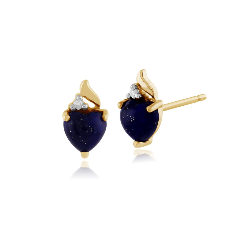 Orecchini con lapislazzuli da 0,38 ct a cuore e diamanti in oro giallo da 9 ct 
