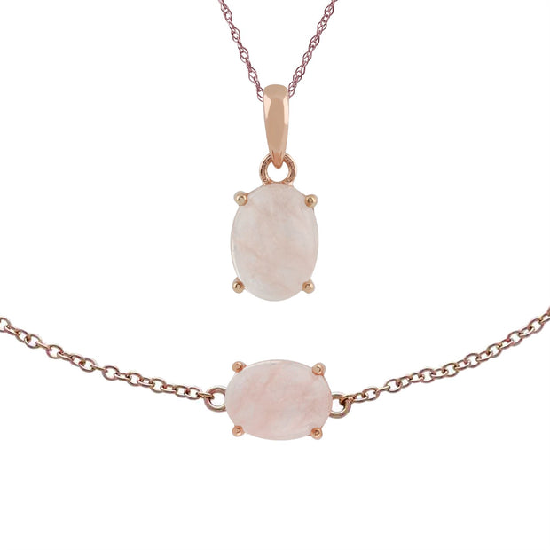 Bracciale Classico e Ciondolo in Argento 925 Placcato Oro Rosa Morganite Opaca