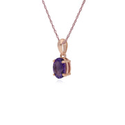 Collana con ametista, ciondolo ovale classico con 4 griffe in oro rosa da 9 ct con ametista su catena da 45 cm