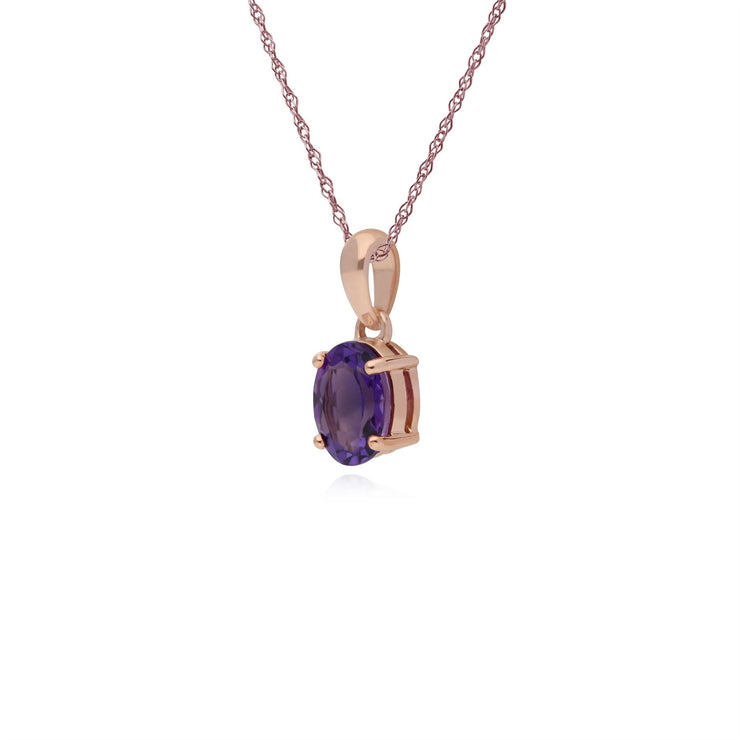 Collana con ametista, ciondolo ovale classico con 4 griffe in oro rosa da 9 ct con ametista su catena da 45 cm