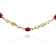 Bracciale tennis ovale da 18 cm con rubini e diamanti in oro giallo da 9 ct