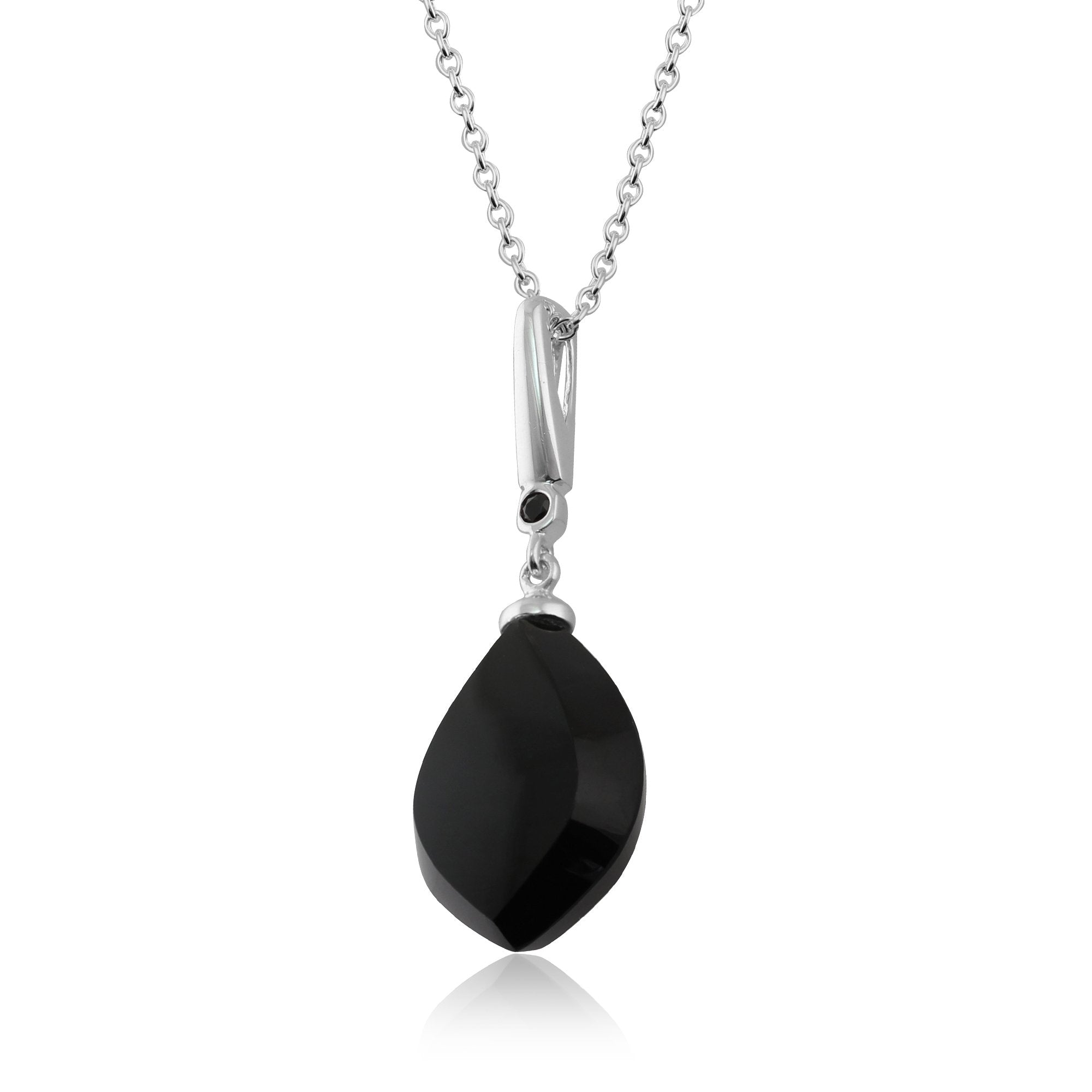 Art Deco Style Black Onyx Cabochon & Black Spinel Pendant in Sterling Silver