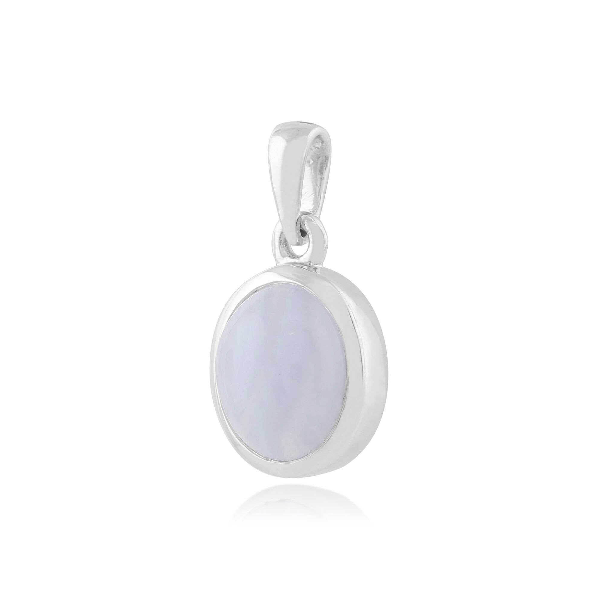 Classic Oval Blue Lace Agate Bezel Set Pendant in 925 Sterling Silver