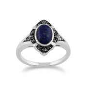 Anello Art Deco Gemondo, Anello Art Deco in argento sterling 925 da 1,00 ct con lapislazzuli e marcasite