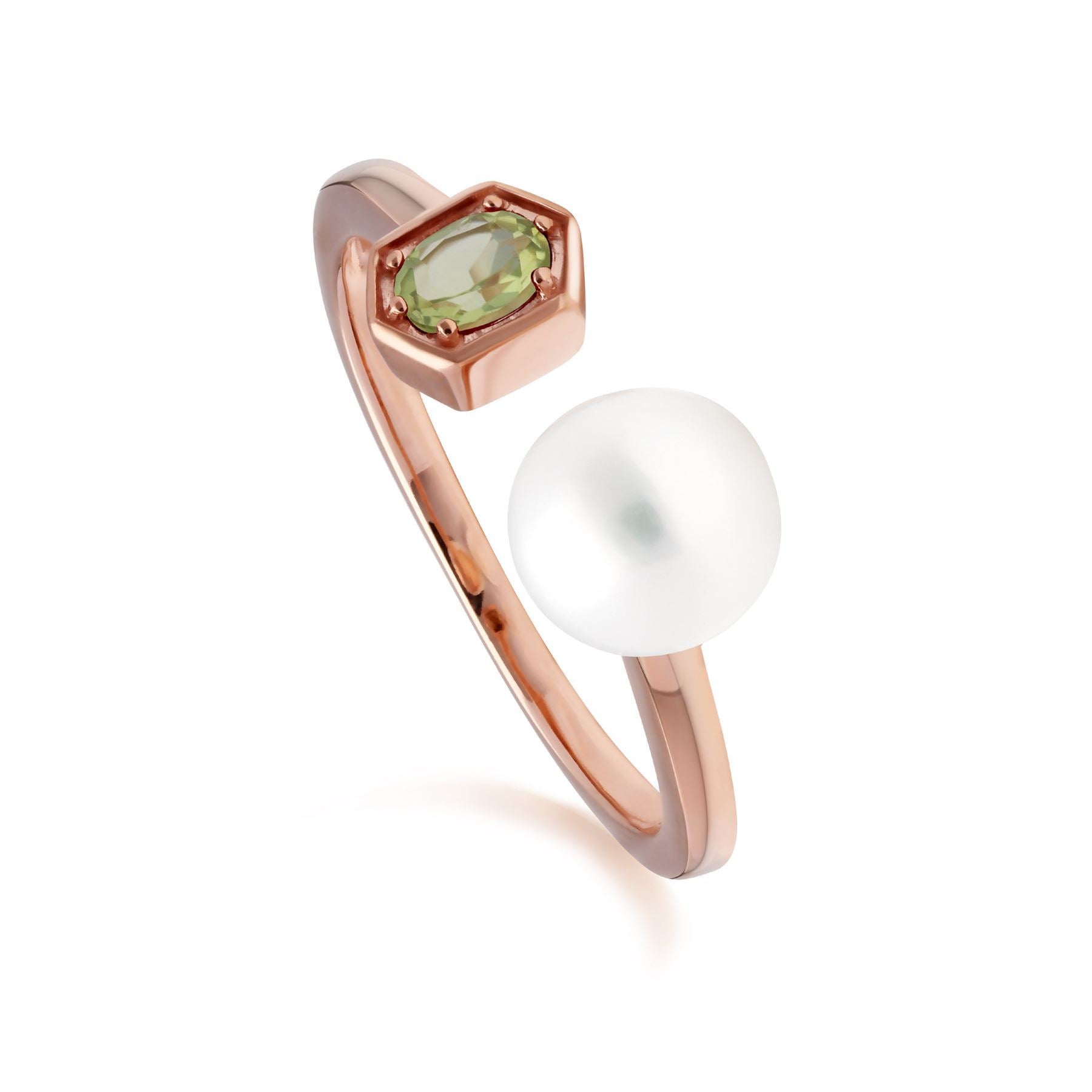Modern Pearl & Peridot Open Ring in Rose Gold Plated Sterling Silver