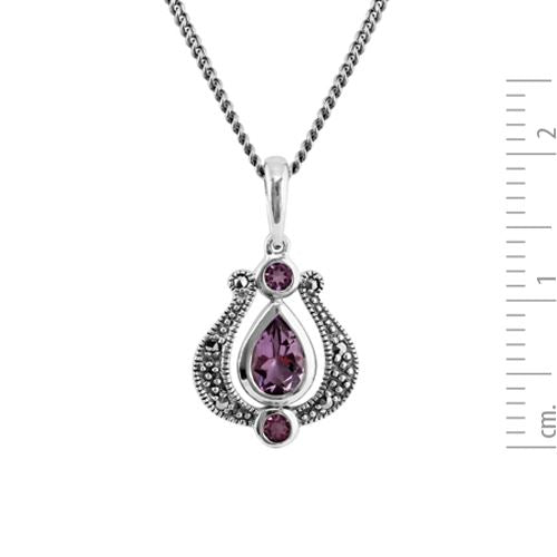 Ciondolo in stile Art Nouveau Argento 925 Ametista Pera e Marcasite