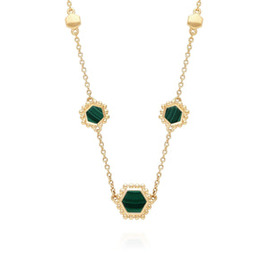 Malachite Flat Slice Hex Chain Necklace in Gold Plated Sterling Silver
