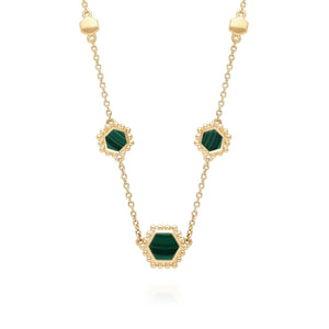 Malachite Flat Slice Hex Chain Necklace in Gold Plated Sterling Silver