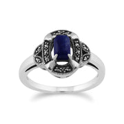 Anello Art Déco Gemondo, argento sterling 925 da 0,50 ct con lapislazzuli e marcasite Anello Art Déco