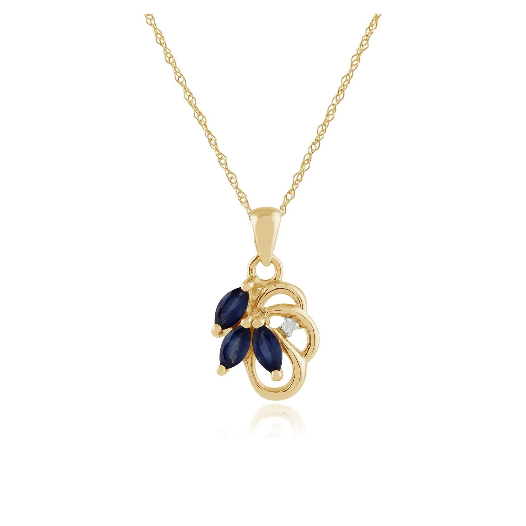 Sapphire and diamond floral pendant necklace in 9ct yellow gold
