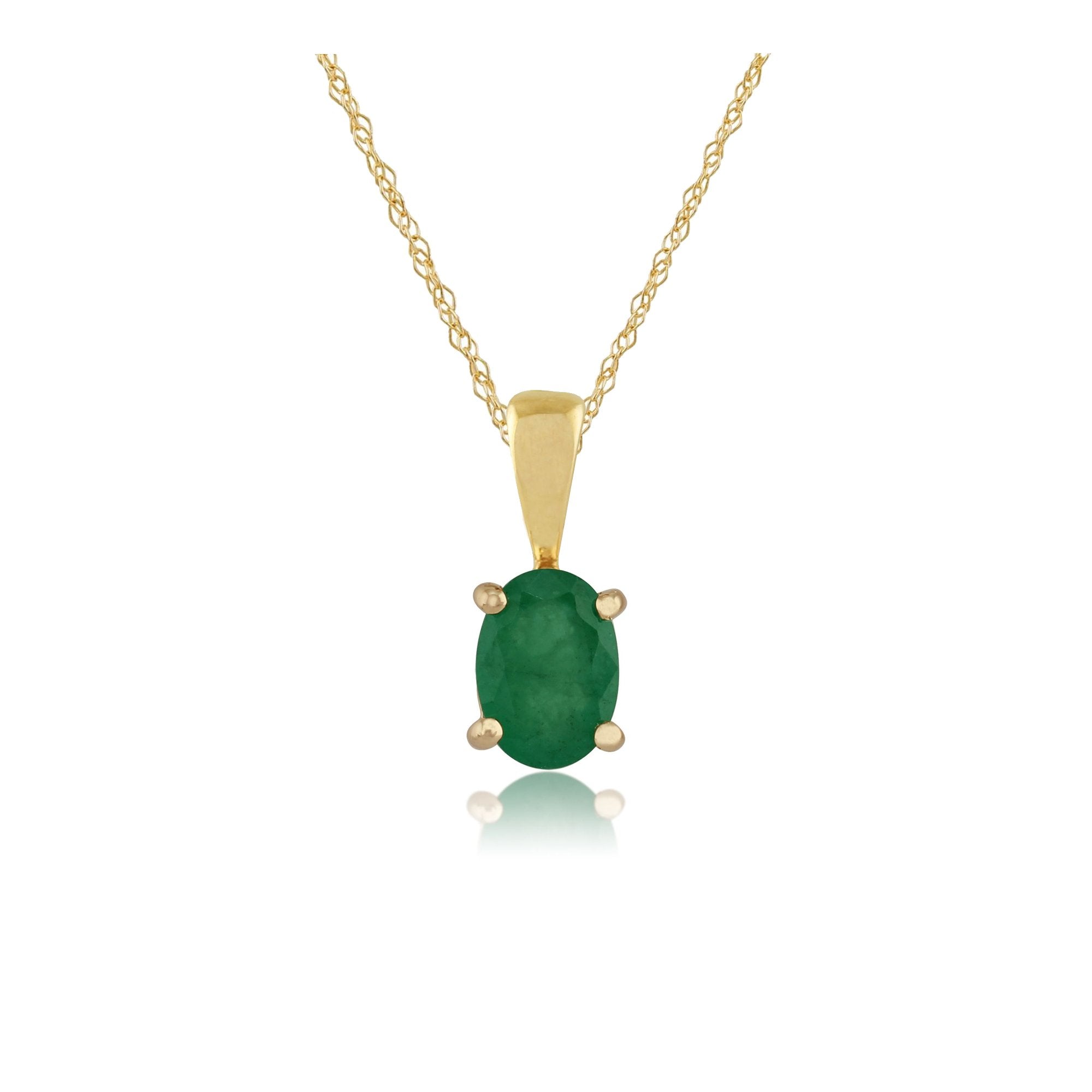Classic Oval Emerald Single Stone Stud Earrings & Pendant Set in 9ct Yellow Gold