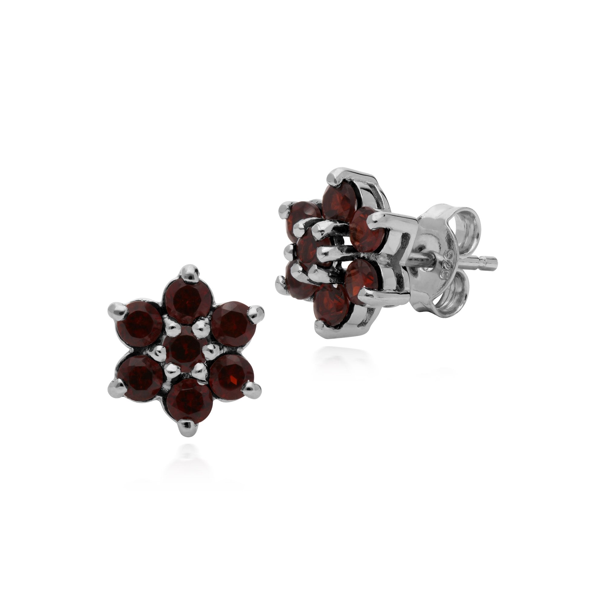 Gemondo Sterling Silver Mozambique Garnet Floral Cluster Earrings