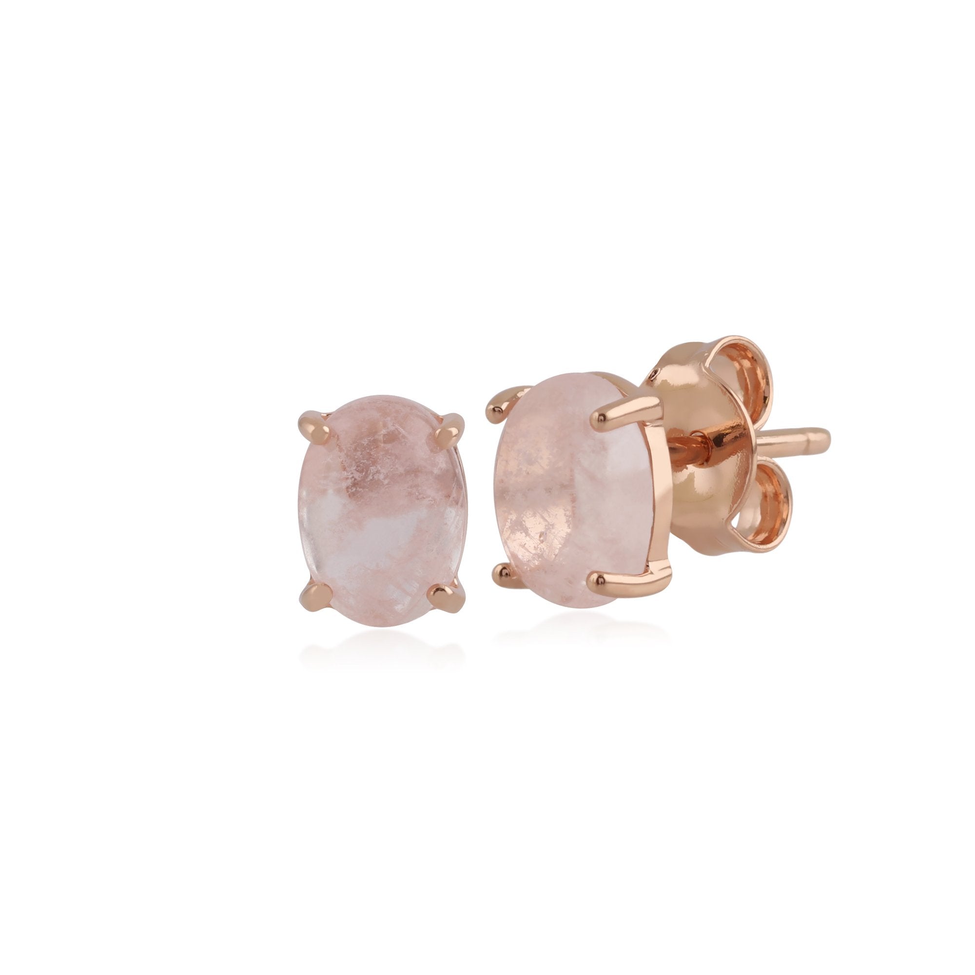 Classic Oval Milky Morganite Stud Earring in Rose Gold Plated 925 Sterling Silver