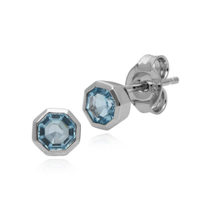 Geometric Blue Topaz Bezel Stud Earrings & Ring Set Image 2