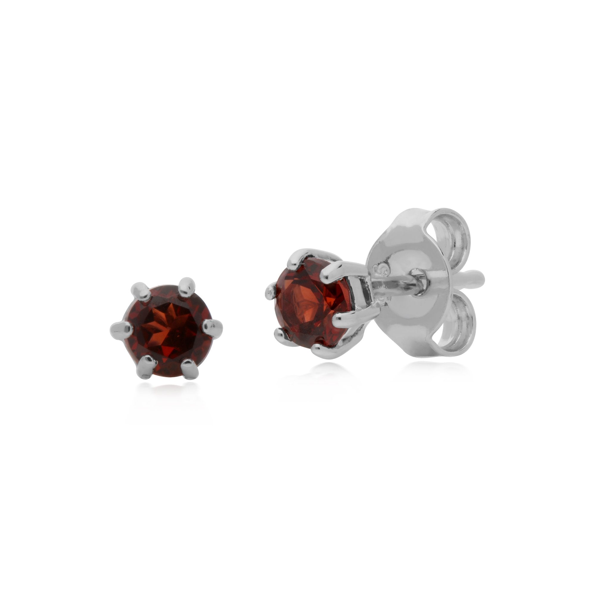Classic Round Garnet 6 Claw Set Stud Earrings in 925 Sterling Silver